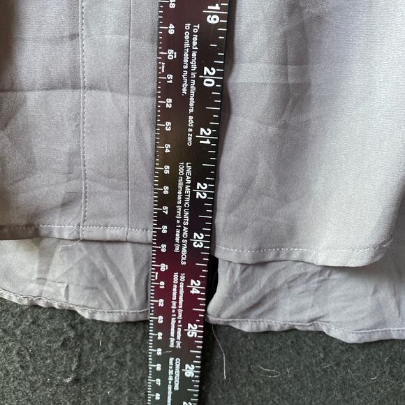 Express Womens Blouse Gray Zipper V Neck Roll Tab Sleeve Flowy Small - Picture 10 of 14